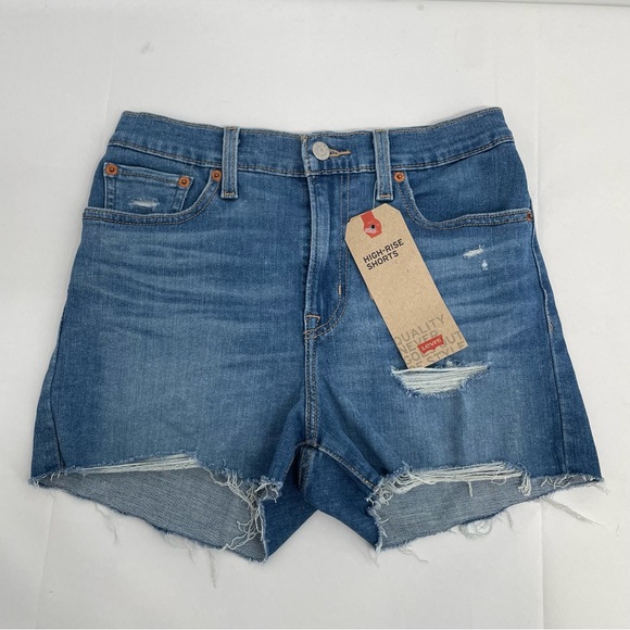 NWT Levis 501 Original High Rise Denim Shorts Women’s 27 Blue Distressed New - Picture 1 of 16